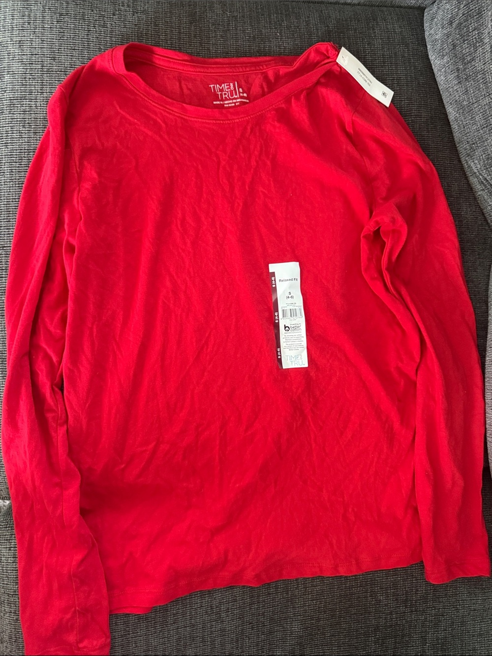 Time and Tru Bright Red Girls' Long Sleeve Tee